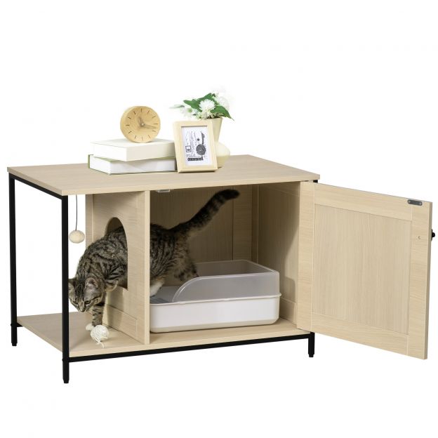 Kassikapp Kassitualett kapi kujundusega mängupalli ja abilaud tamme magnetuksega 86x48x52cm stiilseks kassipidamiseks.