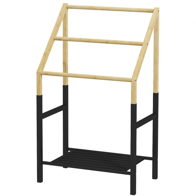 Vabalt seisev rätikuhoidja riiuliga 3 rätikuvardaga vannitoa rätikuhoidja metallist 51 x 31 x 85,5 cm naturaalne.