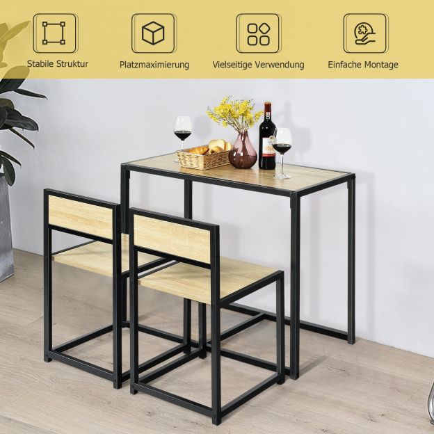 3-osaline lauakomplekt, söögikomplekt, baarilauakomplekt, köögilaud, söögilaud, laud + 2 tooli, naturaalne