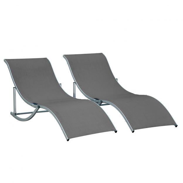 2-osaline aiatoolide komplekt, kangast lamamistool, lõõgastustool, ergonoomiline alumiiniumist tekstileen, tumehall, 165 x 61 x 63 cm
