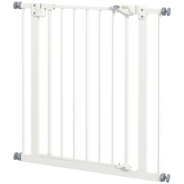Koeravärav, tõkkepuu, 74-80 cm, trepivärav lemmikloomadele, koeravärav, kaitsevõre ilma puurimiseta, metall, plast, valge