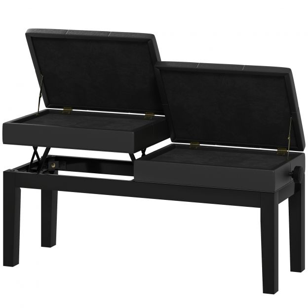 Klaveripink kõrguse reguleerimisega klaveritool hoiuruumiga, klaveripink kuni 220 kg kandevõimega, kunstnahk, must, 105 x 37 x 48-58 cm