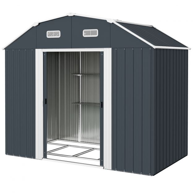Terasest tööriistakuur 2,7m² UV-kaitsega aiakuur 2 lükandust riiul vundament tumehall 238x132x198,5cm