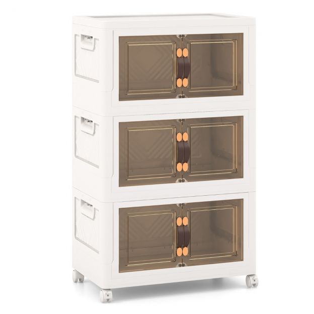 3-osaline komplekt virnastatavaid hoiukaste kaante, rataste ja ustega 49,5 x 31,5 x 86 cm