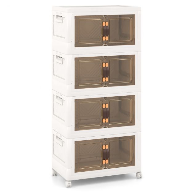 4-osaline virnastatavate hoiukastide komplekt kaane, rataste ja ustega 49,5 x 31,5 x 112,5 cm