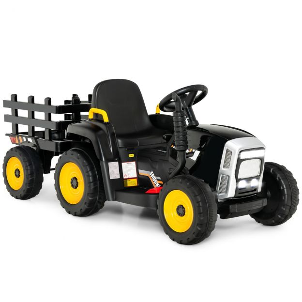 12 V laste traktor eemaldatava haagise ja kaugjuhtimispuldiga elektriline mänguauto must