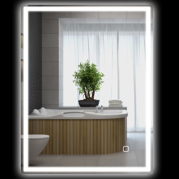 Valgustusega vannitoapeegel 90x70 cm LED-peegel seinapeegel mälufunktsiooniga 3 valgusvärvi uduvaba valguspeegel puutelülitiga hõbedane