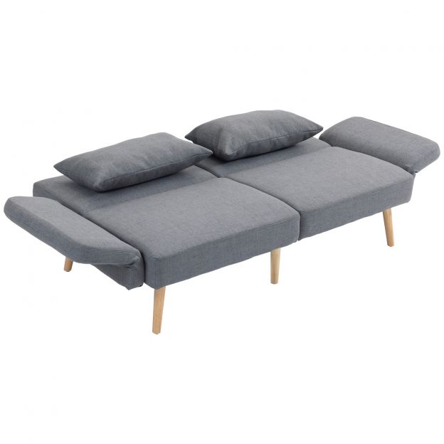 3-kohaline diivan magamisfunktsiooniga, 170x83x80cm, 3-astmeliselt reguleeritava seljatoe ja jalgadega, lainelised vedrud, viskepadjad, linase välimusega, hall| Aosom
