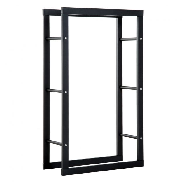 Kaminapuude hoidja Kaminapuude alus Küttepuude riiul Kaminapuude hoidik 100kg Teras Must L60 x B25 x H100 cm