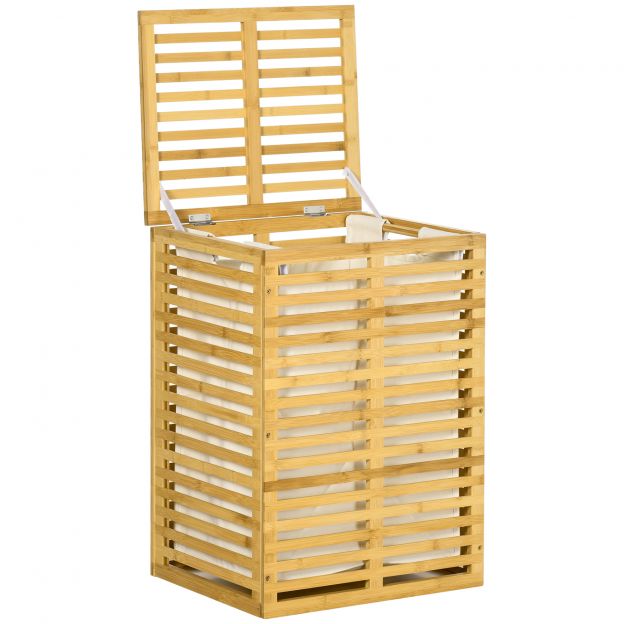 Bambusest pesukorv 63 L pesukogujaga, eemaldatava pesukoti, varrastega, pesukorv pesuruumi, magamistoa, vannitoa jaoks, naturaalne puit