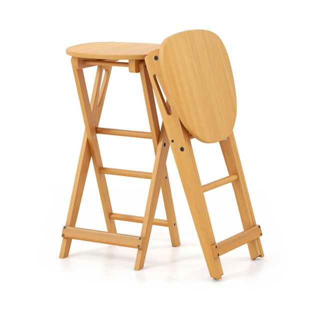 Komplekt 2 kokkupandavat bambusest baaritooli jalatoega, istme kõrgus 61 cm, naturaalne