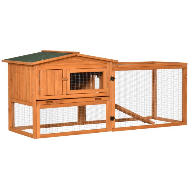 Väikeloomade aedik Tannenholz 156x58x68cm asfalteeritud katusega, väikeloomade maja väljas ja sees, põrandavann ja kaldtee, orange.de