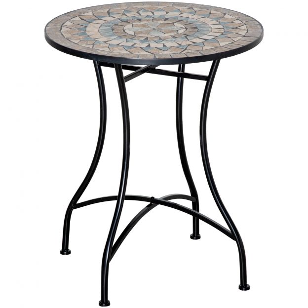 Aialaud mosaiiklaud ümmargune bistroolaud keraamilise mosaiikplaadiga rohelises, beežis, valges Ø60cm aeda, rõdule, terrassile.