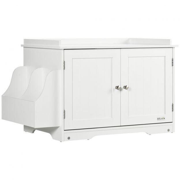 Kassikapp kassitualetiga, reguleeritava vaheseina ja magnetustega, valge 86x48x52cm stiilseks kassipidamiseks.