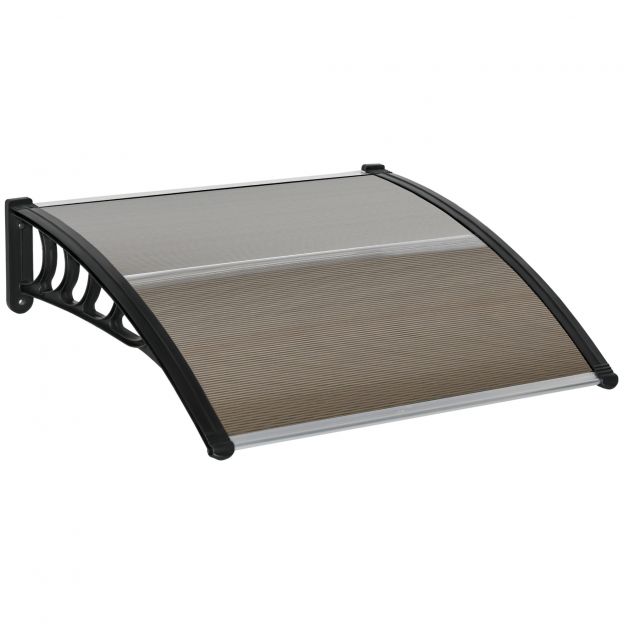 Eeskojakatuse varikatus välisuksele 103 x 96,5 x 27 cm katusekate UV-kaitsega, vihmakaitse päikesekaitse välitingimustes alumiinium pruun