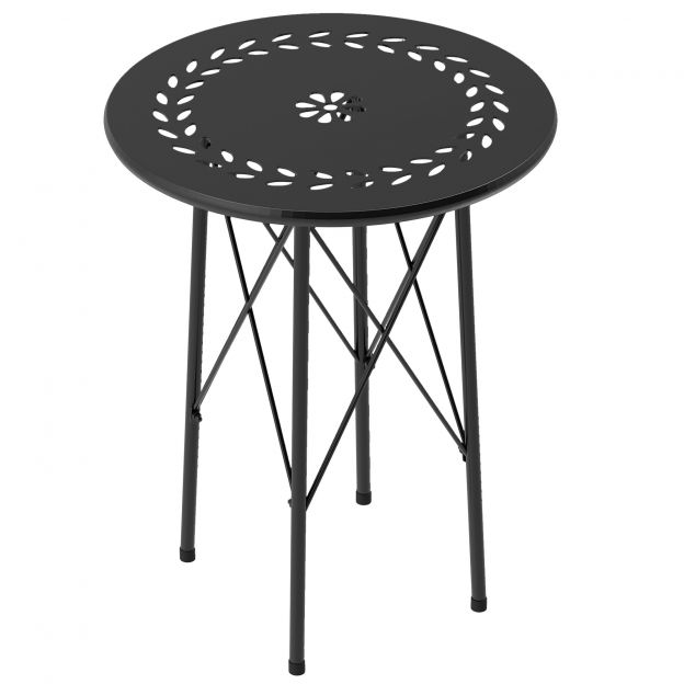 Aialaud Ø40 x 50cm, Ilmastikukindel rõdulauast terasest, abilaud lillekujundusega kaitsejalgadega, ümmargune söögilaud õues, kämpingulaud terrassilaud aeda terrassile rõdule must.