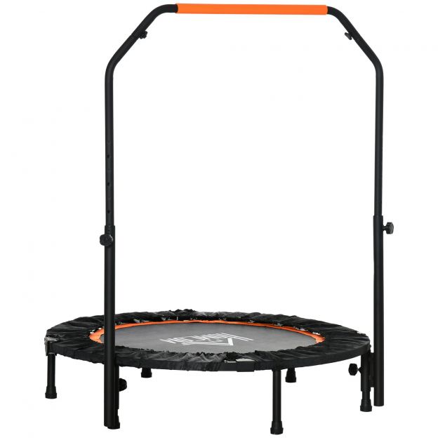 102 cm fitness-trampoliin, kokkupandav mini-trampoliin neljakordselt reguleeritava kõrgusega käepidemega, fitness-rebounder täiskasvanutele, kuni 100 kg, must
