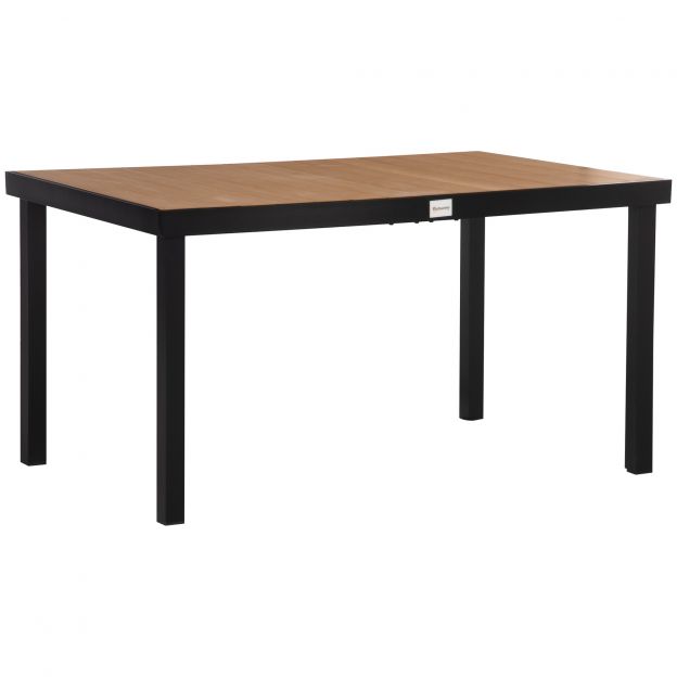 Aialaud 6 inimesele söögilaud 140x90x74cm, hooldusvaba alumiiniumlaud naturaalses ja mustas värvitoonis, aiatoolid plastikust.