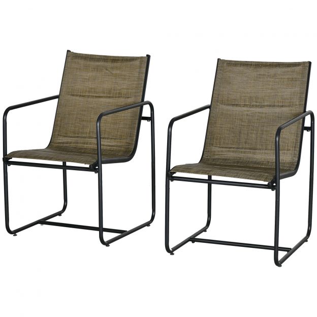 Balkoni toolid, 2-osaline komplekt, käetugedega, hingav kate, vastupidav metallraam, libisemiskindlad jalad kuni 130 kg, pruun 54x66,5x88 cm.