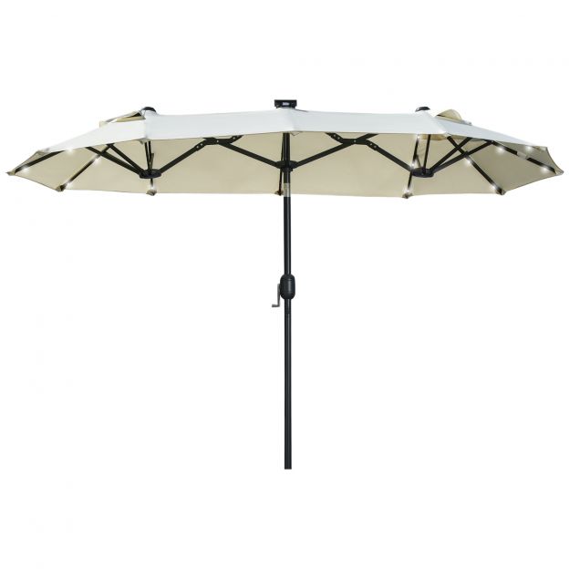 Päikesevari 295 x 219cm kahekordne päikesevari LED-iga, reguleeritava kaldenurgaga, aiavari terrassile ja basseinile, polüester ja teras, beež.