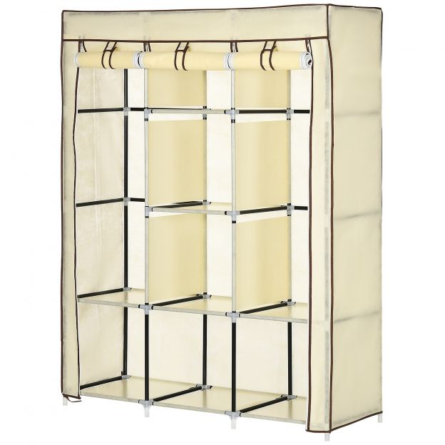 Kangakapp, riidekapp riidepuudega, 8 taset, kokkupandav kapp, kokkupandav garderoob magamistuppa, koridori, lausriie, kreemvalge, 125 x 43 x 162,5 cm