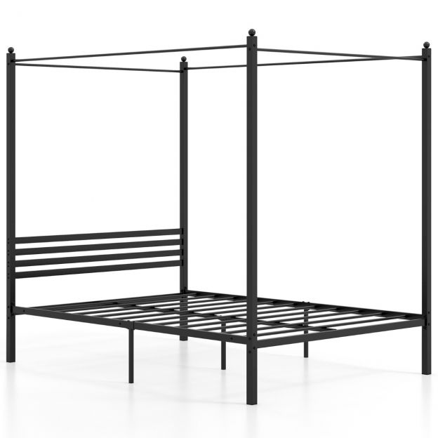 140 x 200 cm baldahiinvoodi metallist voodiraam liistpõhjaga kaheinimesevoodi must