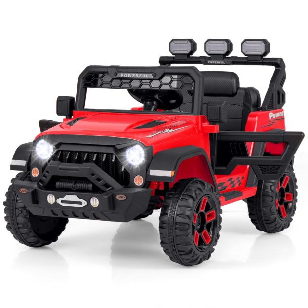 Laste elektriauto 2,4G kaugjuhtimispuldi, USB-pordi, tulede ja muusikaga, 12V laste Jeep, punane