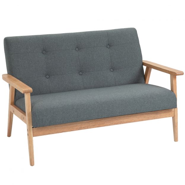 Kahekohaline diivan Loveseat 2-kohaline polsterdusega kompaktne disain linasest ja kummipuust hall 115x66,5x73cm elutuppa.