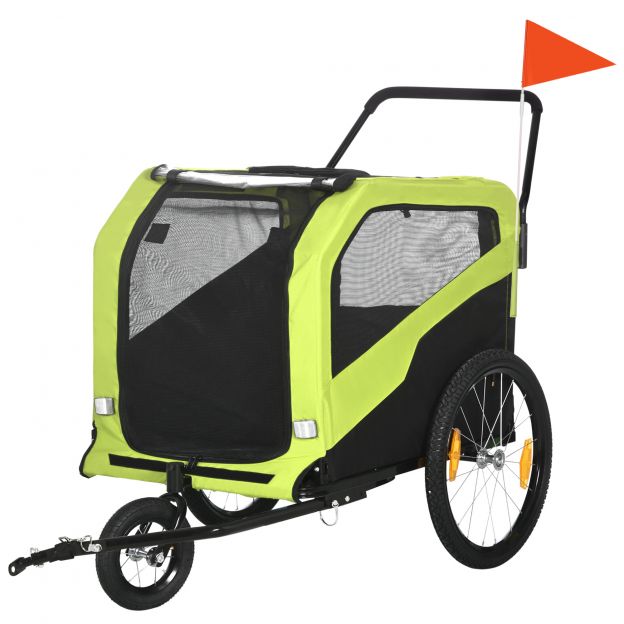 2-ühes koerahaagis, jalgrattahaagis koertele, koerakäru helkuritega, koerakäru max. 30 kg, koertele mõeldud jalgrattahaagis suurtele koertele, Oxford-kangas, roheline