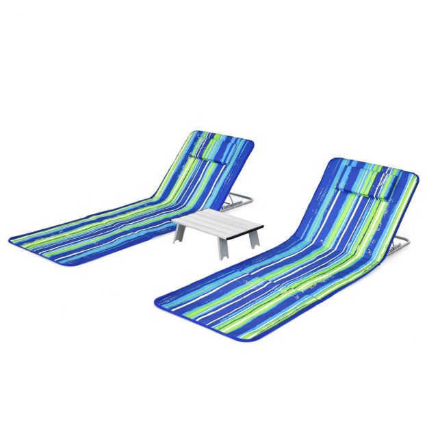 2 x rannamatt abilauaga reguleeritav lamamistoolide komplekt 151 x 55,5 x 27–47 sinine + roheline