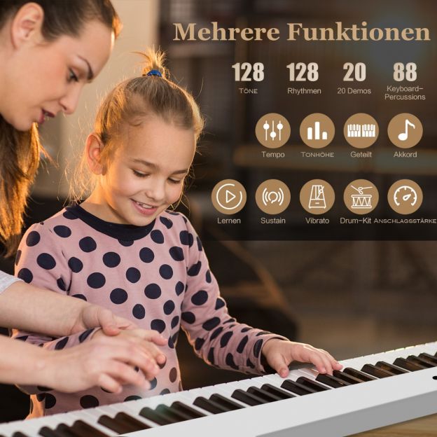 Kokkuvolditav E-klaviatuur 88 valgustatud klahviga digitaalne klaviatuur valge