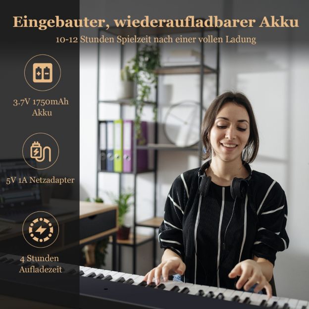 Kokkupandav e-klaviatuur 88 valgustatud klahviga, digitaalne klaviatuur, must