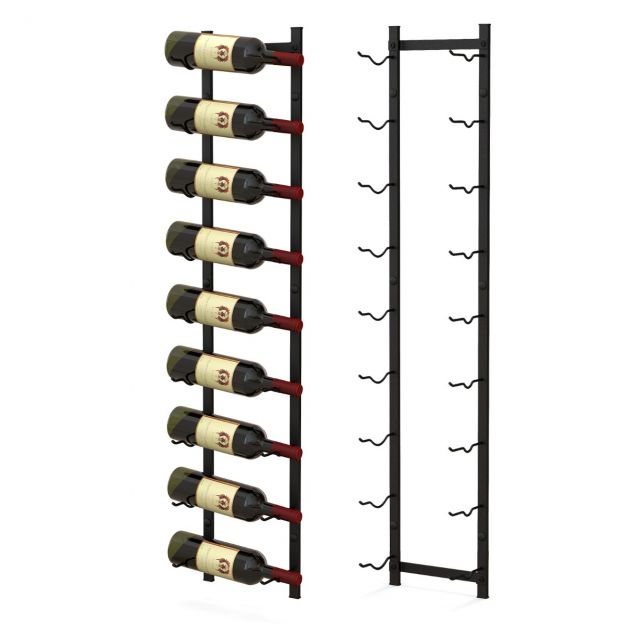 Seinaveiniriiul 9 veinipudeli jaoks, metallist pudelihoidja, 22 x 13,5 x 109 cm, must
