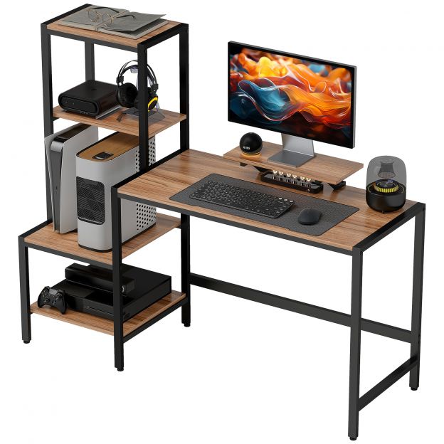Kirjutuslaud arvutilaud monitorialusega, protsessorialus, kontorilaud printerialusega, arvutilaud 4 riiuliga, modernne disain kodukontorisse, 150 x 48 x 125 cm, pruun