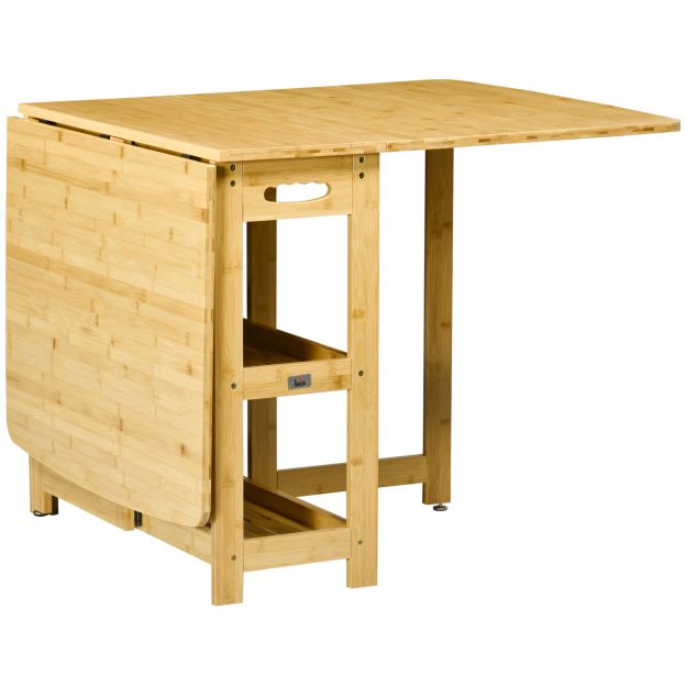 Söögilaud, kokkupandav laud, söögitoa laud, köögilaud hoiuriiulitega, reguleeritavate jalgadega, bambus, naturaalne puit, 149,5 x 80 x 73,5 cm| Aosom