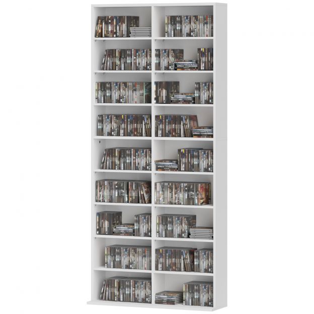 CD DVD Blueray riiul CD-alus kuni 640 CD-le või 360 DVD-le või 430 Blurayle hoiustamiseks raamaturiiul meediariiul elutuppa 78,5 x 24 x 175 cm valge