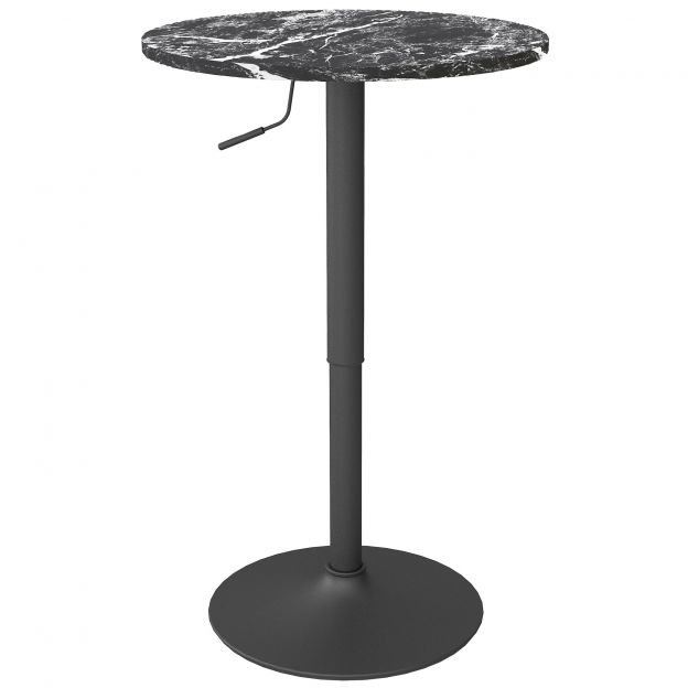 Baarilaud, ümmargune söögilaud kahele inimesele, marmorimustriga köögilaud elutuppa, söögituppa, väikestesse ruumidesse, must, Ø60 x 68-93,5 cm