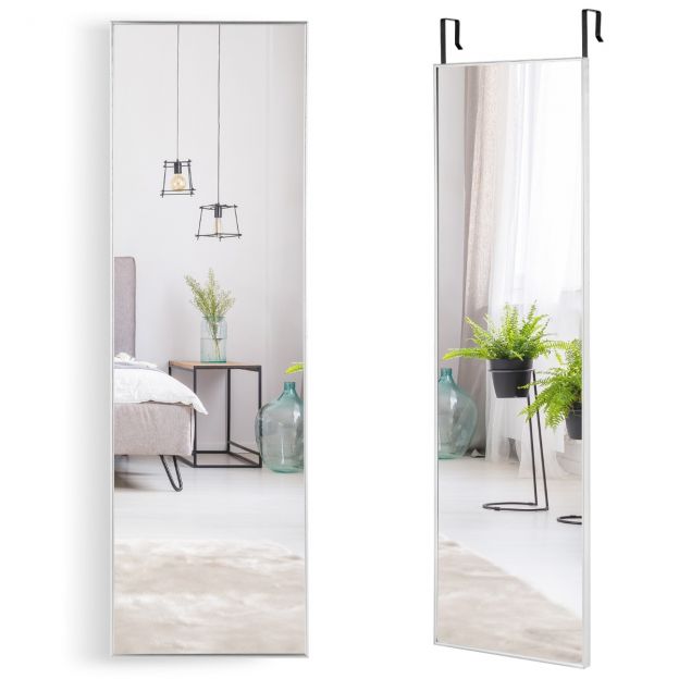 37 x 120 cm täispikk peegel kõrguse reguleeritavate riputuskonksudega, hõbedane seinapeegel