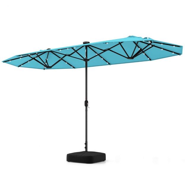 Topelt päikesevari alusega & LED-tuled & UPF 50+ päikesevari Suur 400 x 200 cm türkiis