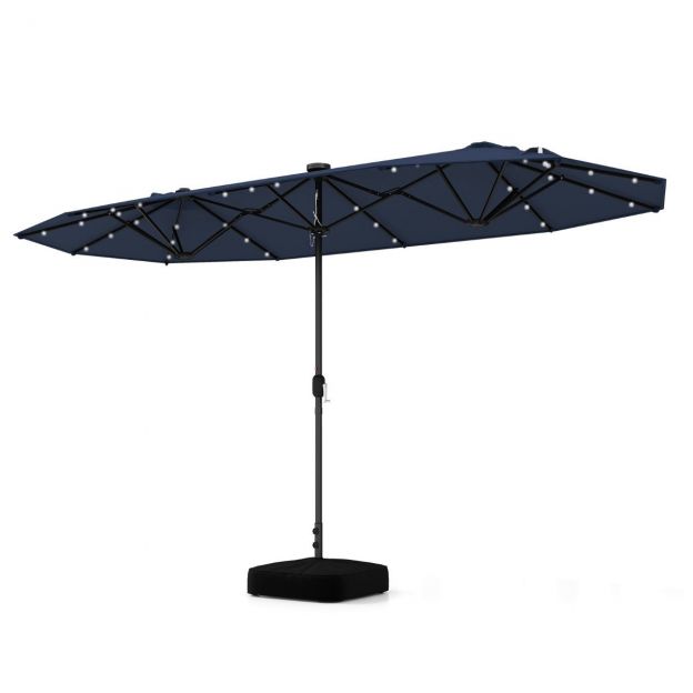 Topelt päikesevari alusega & LED-tuled & UPF 50+ päikesevari Suur 400 x 200 cm Tumesinine