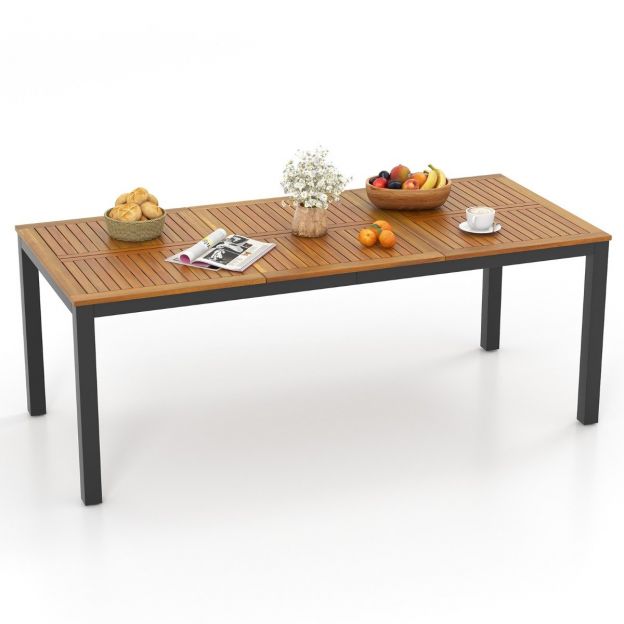 Aiamööbel akaatsiapuust aialaud 8 inimesele ristkülikukujuline terrassilaud 200 x 90 x 75 cm