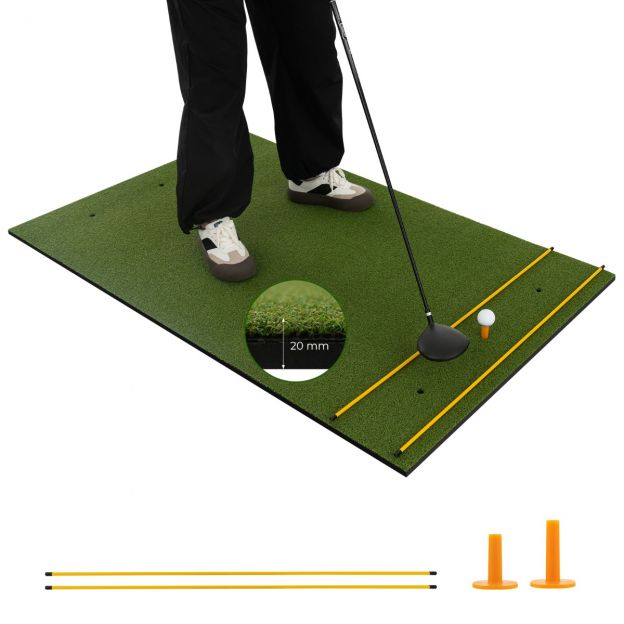 Golfi löögimatt 2 kummist tiid ja 2 joonduspulka 6 löögipositsiooni 152 x 92 cm paksus 20 mm