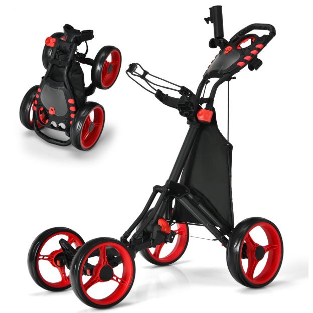 Golfikäru 4 ratast golfikäru golfikäru kokkupandav golficaddy golfi lükkekäru alumiiniumist punane