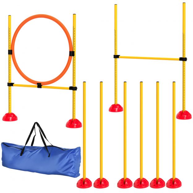 Agility komplekt koertele 4-osaline täidetav agility-varustus koerte treenimiseks tõkkejooksu komplekt koos slaalomipulkadega kõrguse reguleeritav tõkkejooksu hüpperõngas koordinatsioonitreening mängude treeninguks