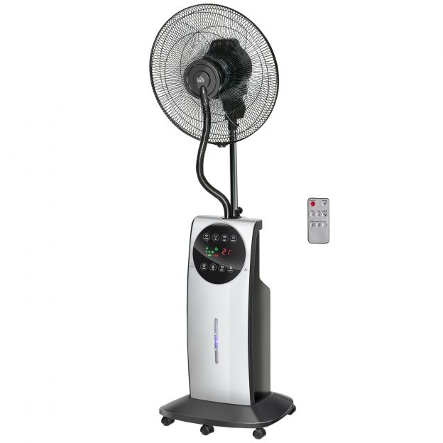 Pihustusudu põrandaventilaator 90W jahutusventilaator 3 õhurežiimi 31L veepaak rattad kaugjuhtimispult must.