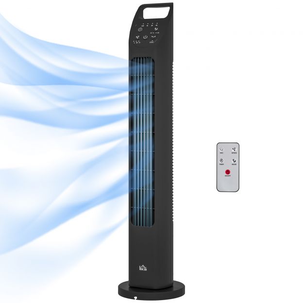 Torniventilaator, põrandaventilaator 3 režiimiga, kaugjuhtimispult, 50W ventilaator 4H taimeriga, 75° pöörlemine, magamistuppa, must