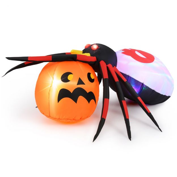 Täispuhutav Halloweeni ämblik kõrvitsa ja pöörlevate LED-tuledega, õudne ämblikukaunistus