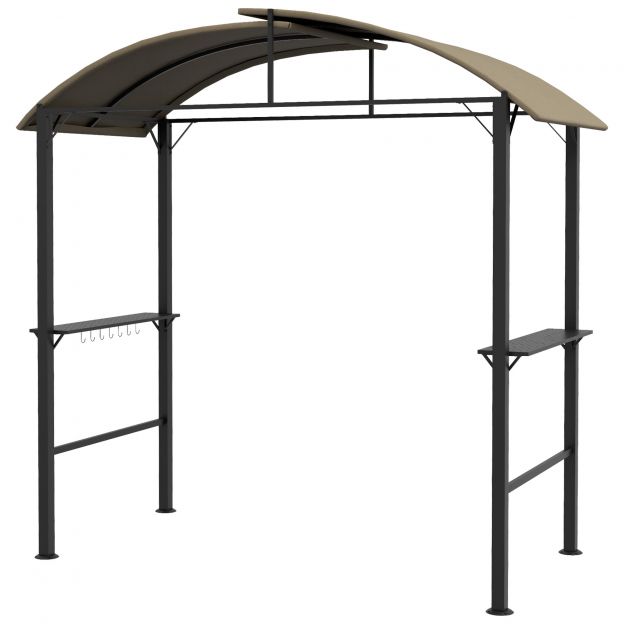 BBQ grillipaviljon 1,1 x 2,3 m ilmastikukindel polüesterkatuse ja külgriiulitega grillidele kuni 100 cm teras Khaki.de