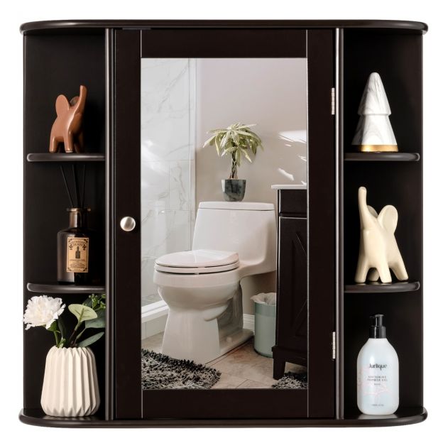 Seinale kinnitatav hoiukapp mitmeotstarbeline ravimikapp vannituppa 66 x 16,7 x 63 cm pruun