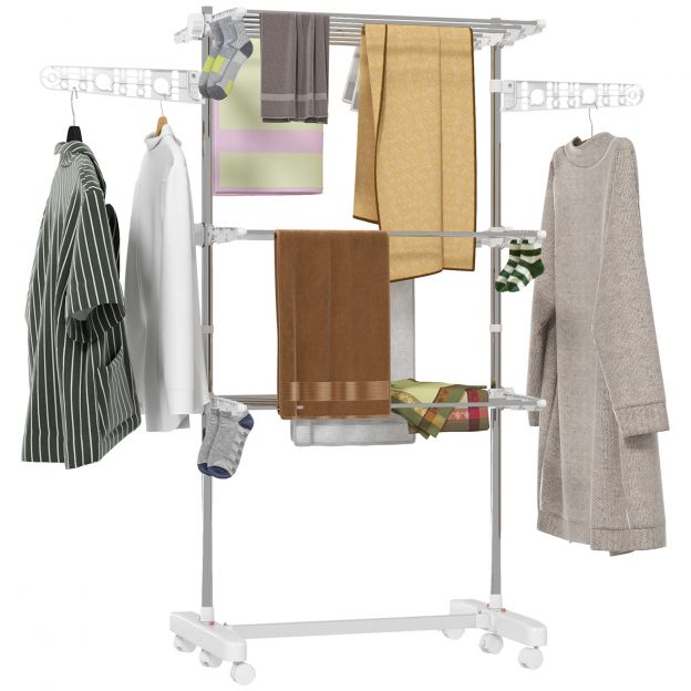 Kokkupandav ratastega pesukuivati 3 tasandit 80-142 x 55 x 152 cm, ideaalne ruumisäästlikuks kuivatamiseks.